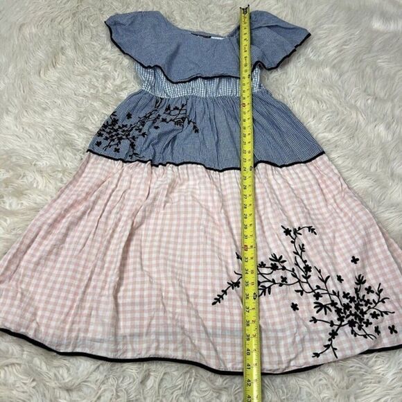 Hemant & Nandita Melantha Blue Pink Check Print One Shoulder Ruffle Dress Size M - Picture 4 of 11